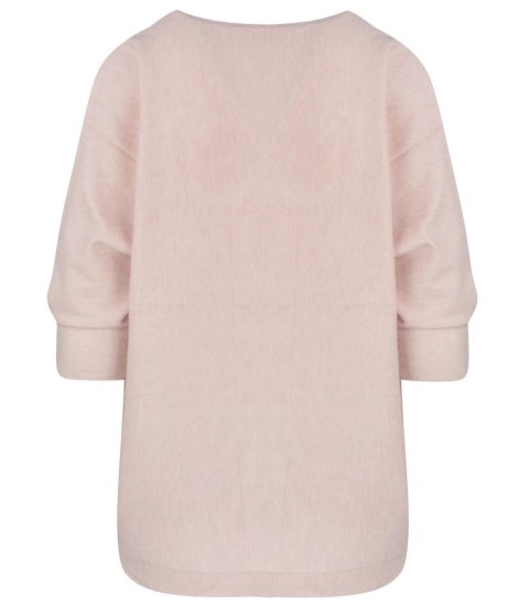 Klasyczny ciepły damski sweter serek ROSALIA (Różowy)