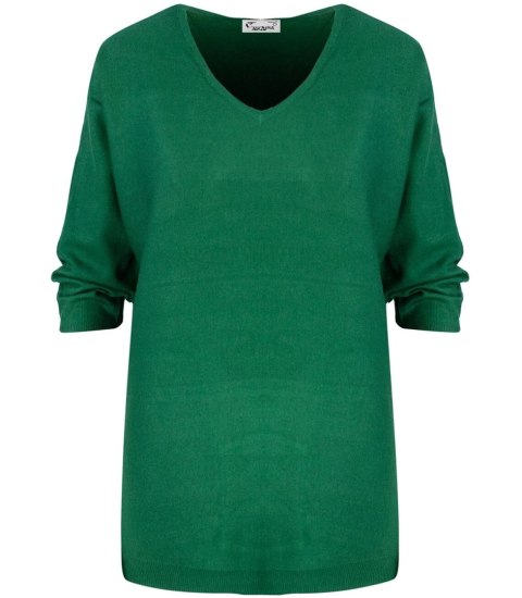 Klasyczny ciepły damski sweter serek ROSALIA (Zielony)