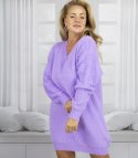 Puszysty sweter sukienka dzianinowa dekolt w serek FUZZYVIBE (Fioletowy)