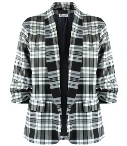 Żakiet marynarka garniturowa lużna w kratę Elegancki ELENA (Biały || Wielokolorowy || Czarny)