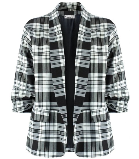 Żakiet marynarka garniturowa lużna w kratę Elegancki ELENA (Biały || Wielokolorowy || Czarny)