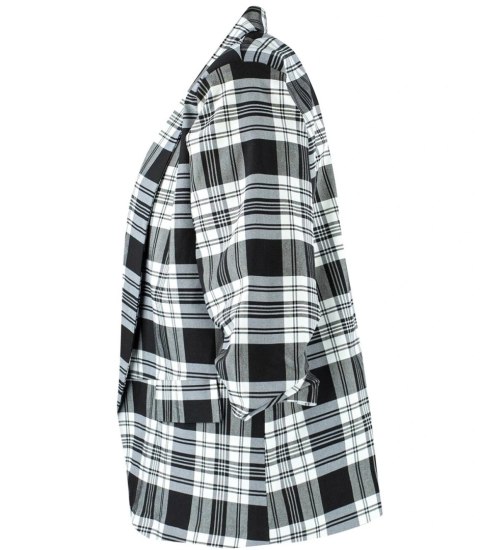 Żakiet marynarka garniturowa lużna w kratę Elegancki ELENA (Biały || Wielokolorowy || Czarny)