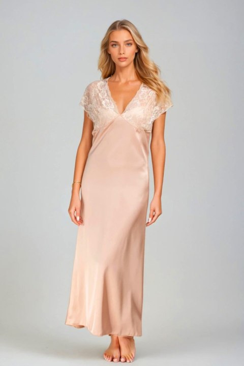 Koszulka nocna Halka Model Mactan satyna Nude - Kalimo - XL