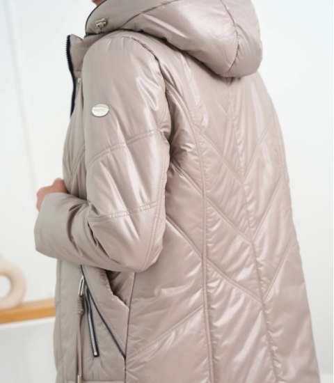 Damska kurtka ciepła przejściowa Elegancka Kaptur Jesień RÓŻA (Brązowy)