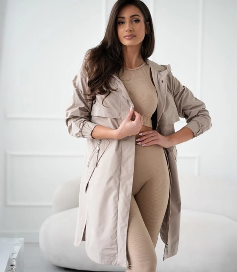 Damski płaszcz trencz przejściowa parka WIKTORIA (Beżowy)