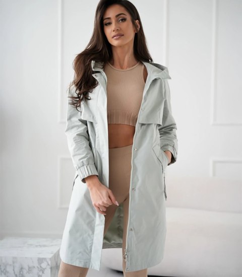 Damski płaszcz trencz przejściowa parka WIKTORIA (Zielony)