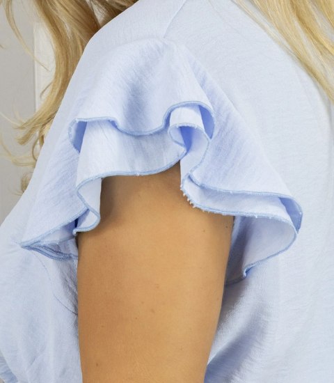 Długa sukienka wiązana w pasie z krótkim rękawem z falbanką CELINA (Niebieski)