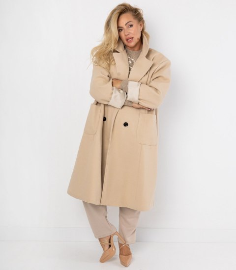 Damski długi luźny płaszcz oversizowy CINDY (Beżowy)