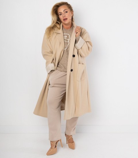 Damski długi luźny płaszcz oversizowy CINDY (Beżowy)