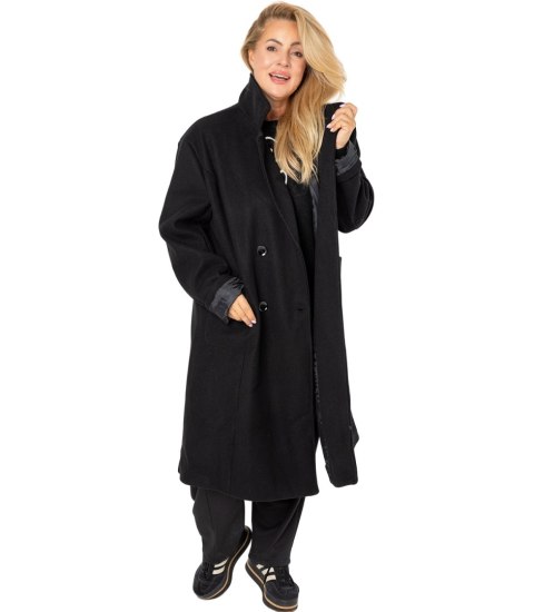 Damski długi luźny płaszcz oversizowy CINDY (Czarny)