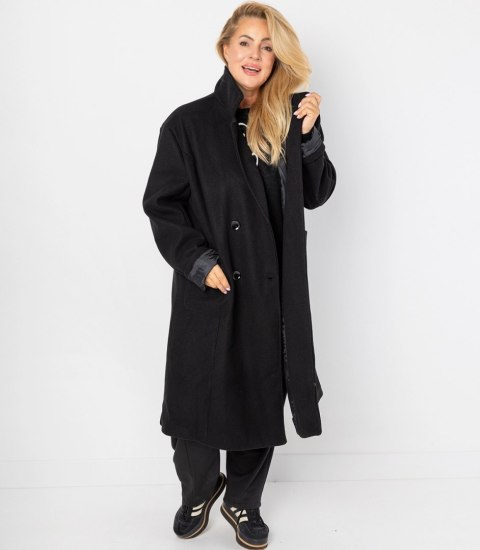 Damski długi luźny płaszcz oversizowy CINDY (Czarny)