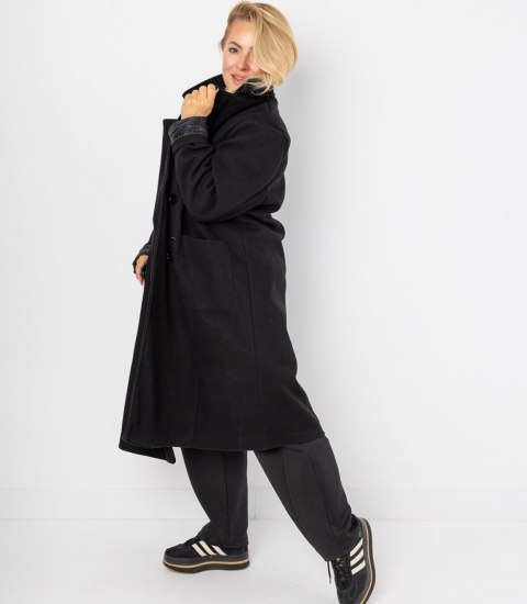 Damski długi luźny płaszcz oversizowy CINDY (Czarny)