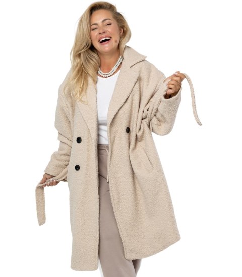 Damski płaszcz miś boucle'owa tkanina TEDDY (Beżowy)