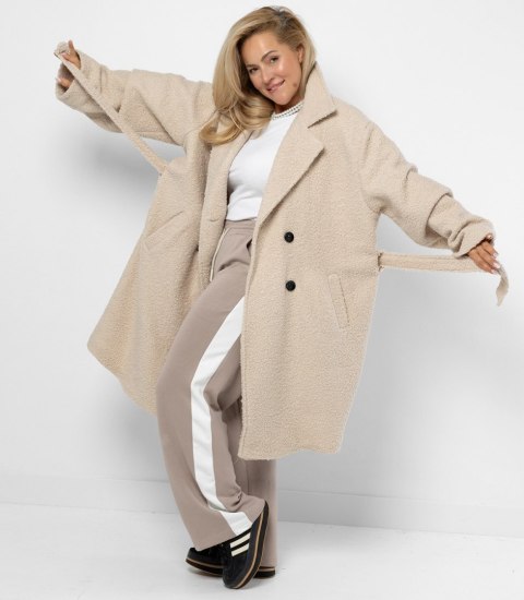 Damski płaszcz miś boucle'owa tkanina TEDDY (Beżowy)