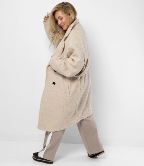 Damski płaszcz miś boucle'owa tkanina TEDDY (Beżowy)