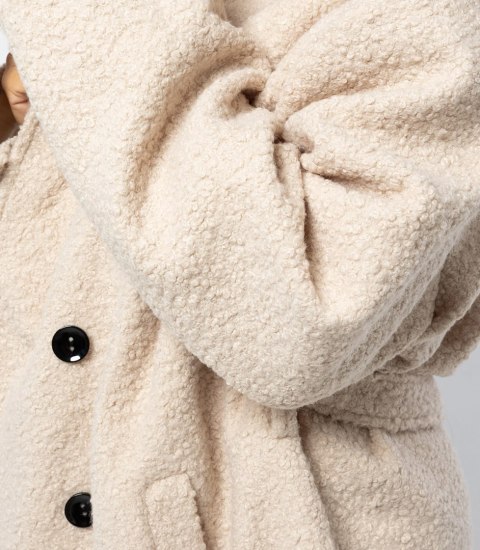 Damski płaszcz miś boucle'owa tkanina TEDDY (Beżowy)