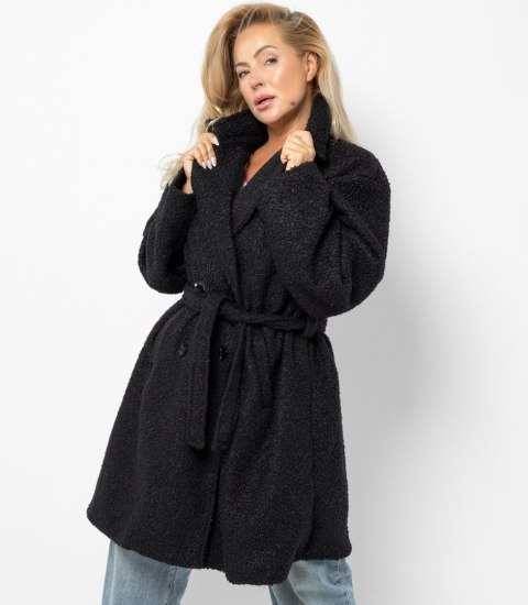 Damski płaszcz miś boucle'owa tkanina TEDDY (Czarny)