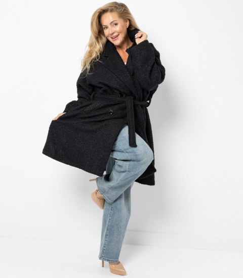Damski płaszcz miś boucle'owa tkanina TEDDY (Czarny)