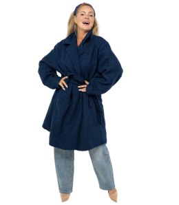 Damski płaszcz miś boucle'owa tkanina TEDDY (Niebieski)