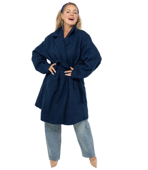 Damski płaszcz miś boucle'owa tkanina TEDDY (Niebieski)