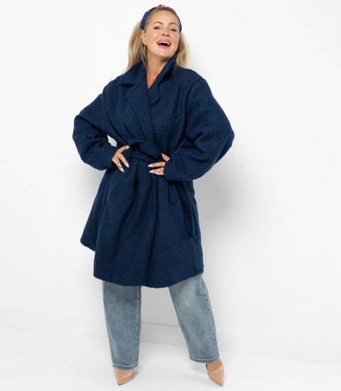 Damski płaszcz miś boucle'owa tkanina TEDDY (Niebieski)