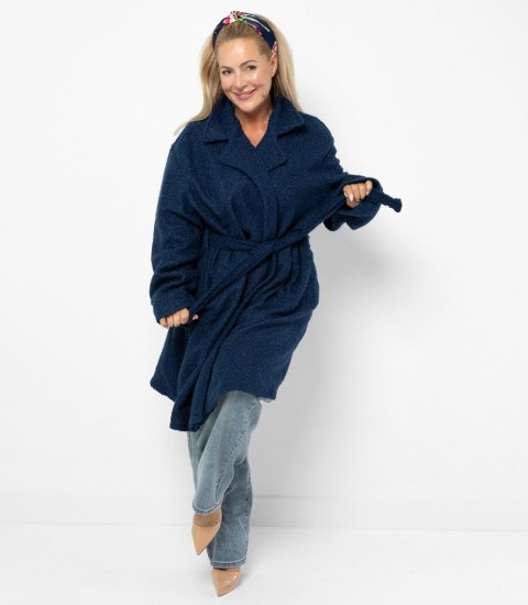 Damski płaszcz miś boucle'owa tkanina TEDDY (Niebieski)