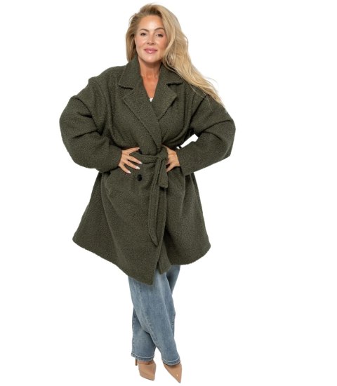 Damski płaszcz miś boucle'owa tkanina TEDDY (Zielony)