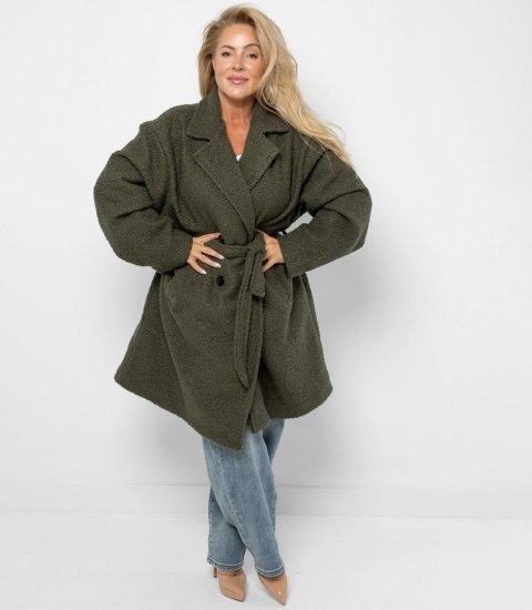 Damski płaszcz miś boucle'owa tkanina TEDDY (Zielony)