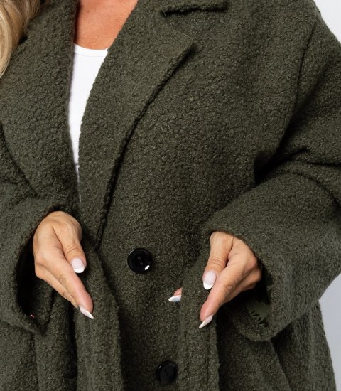 Damski płaszcz miś boucle'owa tkanina TEDDY (Zielony)