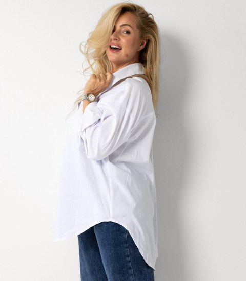 Długa klasyczna koszula z ozdobnym tyłem CLAUDIA (Biały)