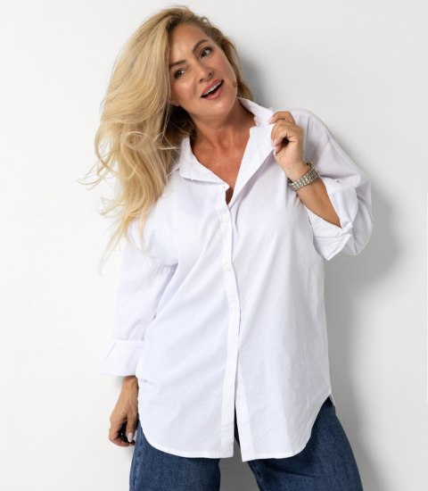 Długa klasyczna koszula z ozdobnym tyłem CLAUDIA (Biały)