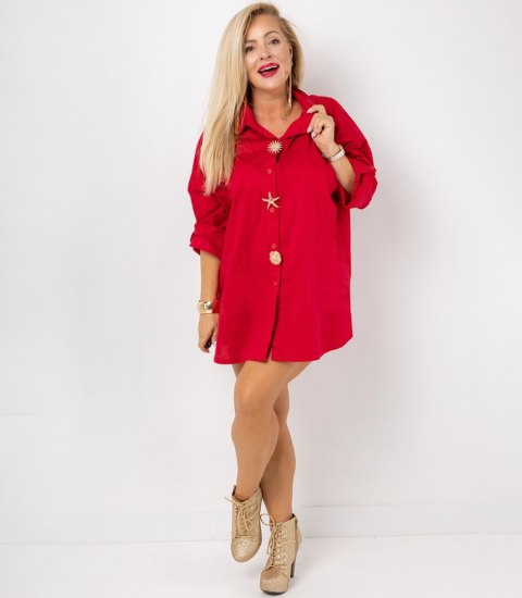Długa klasyczna koszula z ozdobnymi broszkami GOLDEN BEACH (Czerwony)