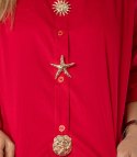 Długa klasyczna koszula z ozdobnymi broszkami GOLDEN BEACH (Czerwony)