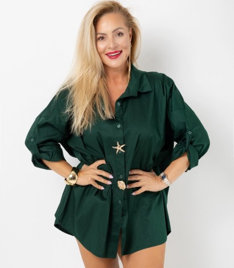 Długa klasyczna koszula z ozdobnymi broszkami GOLDEN BEACH (Zielony)