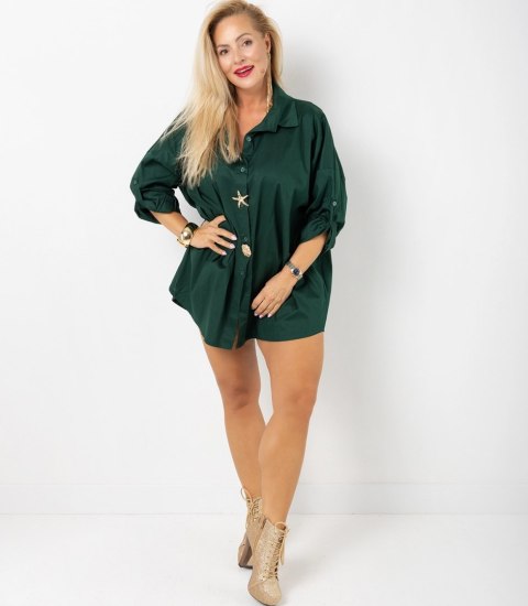 Długa klasyczna koszula z ozdobnymi broszkami GOLDEN BEACH (Zielony)