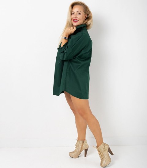 Długa klasyczna koszula z ozdobnymi broszkami GOLDEN BEACH (Zielony)