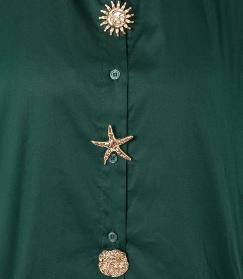 Długa klasyczna koszula z ozdobnymi broszkami GOLDEN BEACH (Zielony)