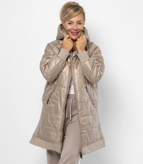 Długa kurtka z pikowaniem i rozcięciami po bokach ROMA (Beżowy)