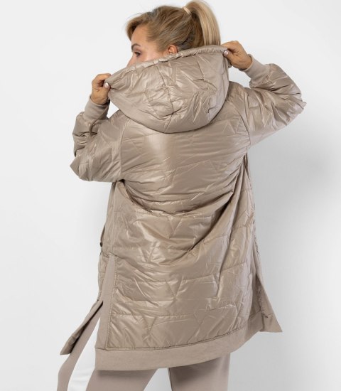 Długa kurtka z pikowaniem i rozcięciami po bokach ROMA (Beżowy)