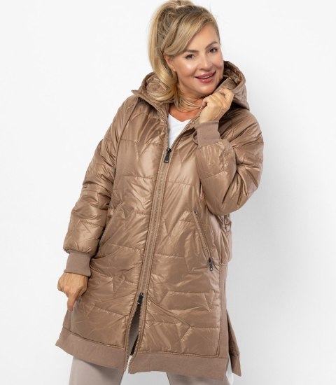 Długa kurtka z pikowaniem i rozcięciami po bokach ROMA (Brązowy)