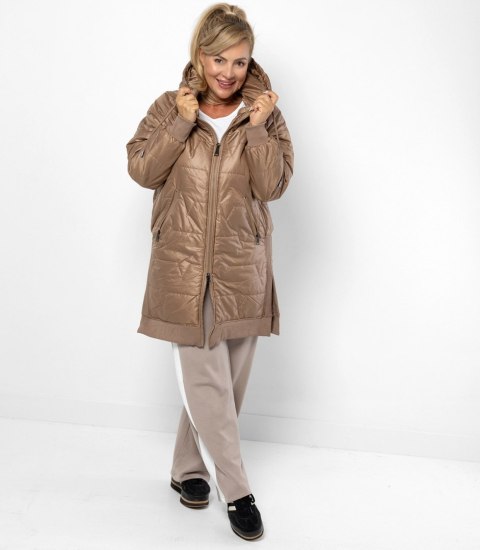 Długa kurtka z pikowaniem i rozcięciami po bokach ROMA (Brązowy)