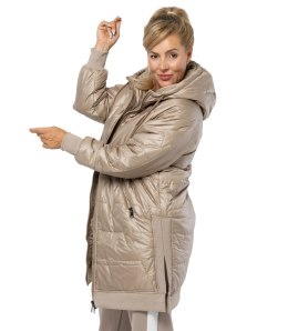 Długa kurtka z pikowaniem i rozcięciami po bokach ROMA PLUS SIZE (Beżowy)