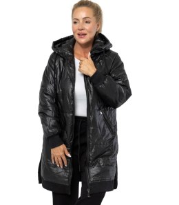 Długa kurtka z pikowaniem i rozcięciami po bokach ROMA PLUS SIZE (Czarny)