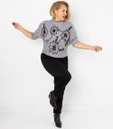 Elegancki sweter nietoperz z półgolfem i haftem ABSTRACT BLOOM (Szary)