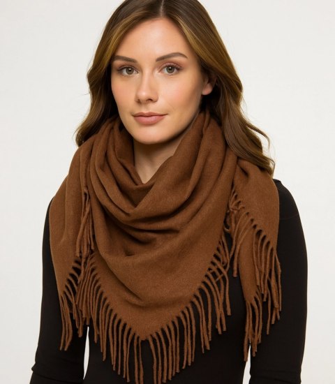 Jednokolorowy szal szlik chusta z frędzlami GRACE (Brązowy)