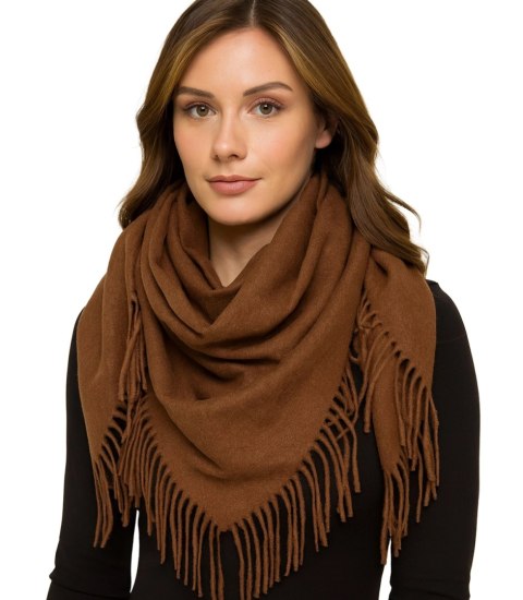 Jednokolorowy szal szlik chusta z frędzlami GRACE (Brązowy)
