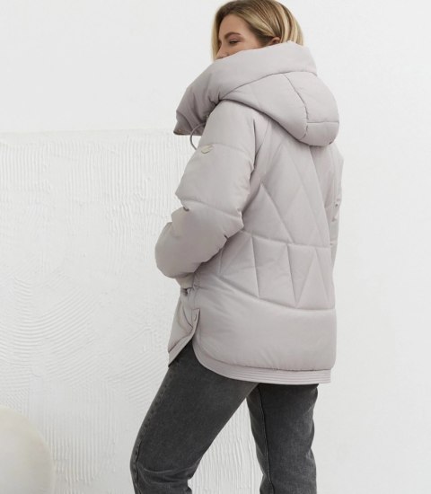 Kurtka zimowa damska pikowana z kapturem KORNELIA (Beżowy)