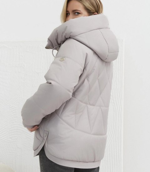 Kurtka zimowa damska pikowana z kapturem KORNELIA (Beżowy)