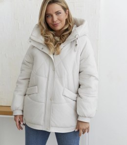 Kurtka zimowa damska pikowana z kapturem KORNELIA (Biały)