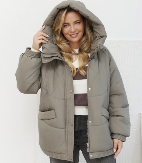Kurtka zimowa damska pikowana z kapturem KORNELIA (Zielony)